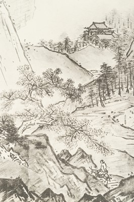 Lot 1289 - AFTER SESSHŪ TŌYŌ: A VERY LONG PRINTED HANDSCROLL OF A LANDSCAPE