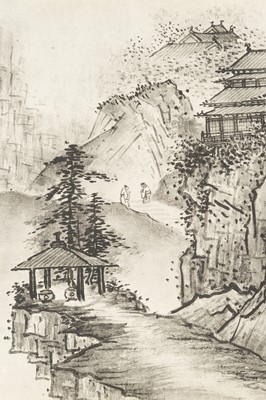Lot 1289 - AFTER SESSHŪ TŌYŌ: A VERY LONG PRINTED HANDSCROLL OF A LANDSCAPE