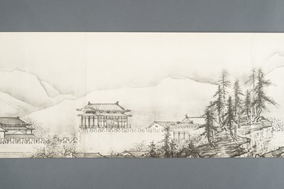 Lot 1289 - AFTER SESSHŪ TŌYŌ: A VERY LONG PRINTED HANDSCROLL OF A LANDSCAPE