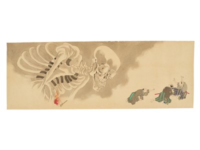 Lot 77 - A LARGE AND RARE EMAKI HANDSCROLL WITH FOUR SEPARATE LEAVES, ONE WITH A DEPICTION OF GASHADOKURO