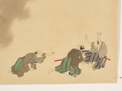 Lot 77 - A LARGE AND RARE EMAKI HANDSCROLL WITH FOUR SEPARATE LEAVES, ONE WITH A DEPICTION OF GASHADOKURO