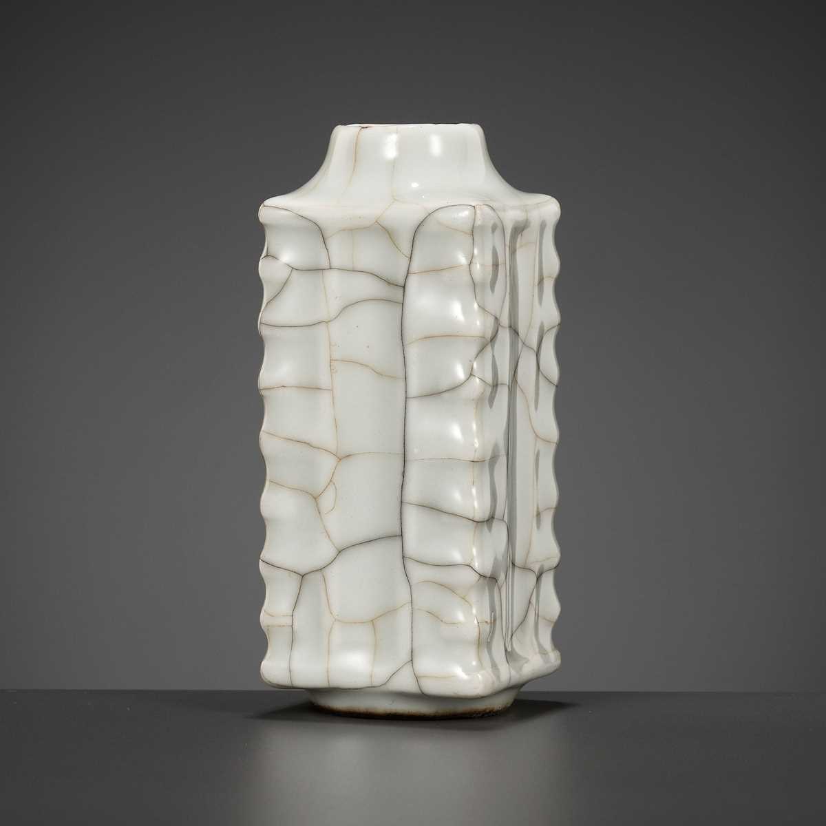 Lot 116 - A GUAN-TYPE CONG-FORM ARCHAISTIC VASE, 18TH CENTURY