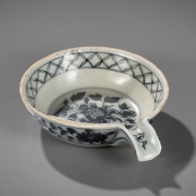 Lot 313 - A BLUE AND WHITE POURING BOWL, YI, YUAN DYNASTY