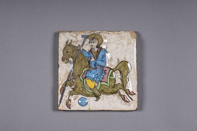 Lot 1008 - A LOT WITH TWO PERSIAN TILES WITH POLO PLAYERS