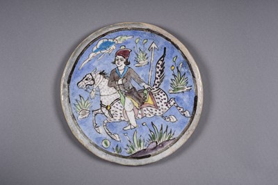 Lot 1008 - A LOT WITH TWO PERSIAN TILES WITH POLO PLAYERS