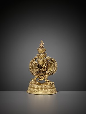 Lot 510 - A GILT BRONZE FIGURE OF CHAKRASAMVARA AND VAJRAVARAHI, QING DYNASTY