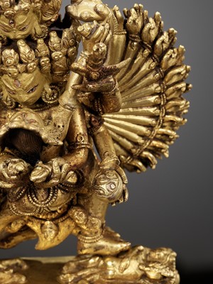 Lot 510 - A GILT BRONZE FIGURE OF CHAKRASAMVARA AND VAJRAVARAHI, QING DYNASTY