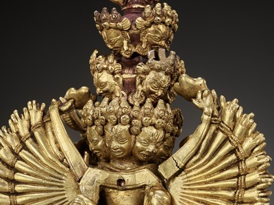 Lot 510 - A GILT BRONZE FIGURE OF CHAKRASAMVARA AND VAJRAVARAHI, QING DYNASTY