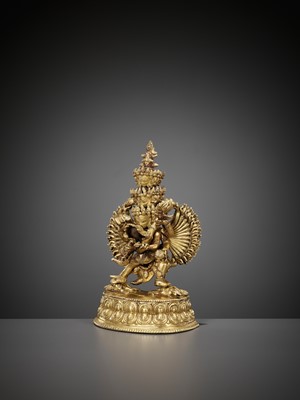 Lot 510 - A GILT BRONZE FIGURE OF CHAKRASAMVARA AND VAJRAVARAHI, QING DYNASTY