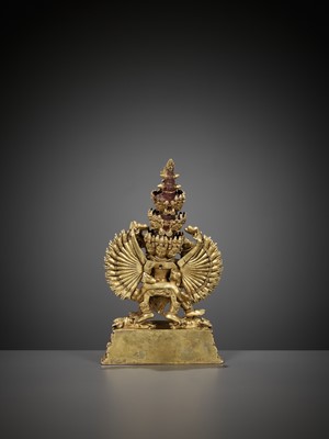 Lot 510 - A GILT BRONZE FIGURE OF CHAKRASAMVARA AND VAJRAVARAHI, QING DYNASTY