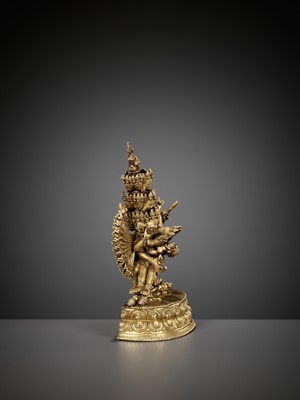 Lot 510 - A GILT BRONZE FIGURE OF CHAKRASAMVARA AND VAJRAVARAHI, QING DYNASTY