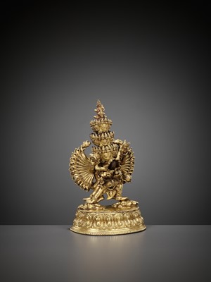 Lot 510 - A GILT BRONZE FIGURE OF CHAKRASAMVARA AND VAJRAVARAHI, QING DYNASTY