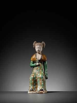 Lot 1192 - A RARE SANCAI-GLAZED POTTERY FIGURE OF A