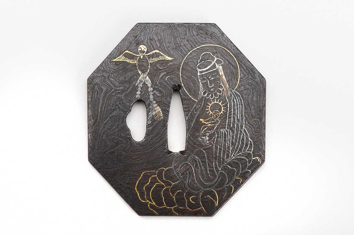 Lot 1364 - AN IRON KIRISHITAN (CHRISTIAN) TSUBA, EDO