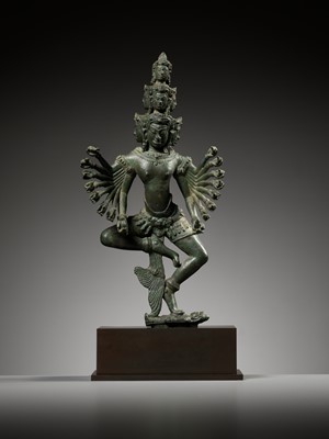 Lot 220 - A BRONZE FIGURE OF A DANCING HEVAJRA, ANGKOR PERIOD, BAYON STYLE
