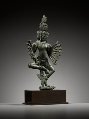 Lot 220 - A BRONZE FIGURE OF A DANCING HEVAJRA, ANGKOR PERIOD, BAYON STYLE