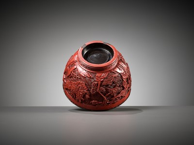Lot 282 - A CINNABAR LACQUER ‘IMMORTALS’ BOWL, LATE MING DYNASTY