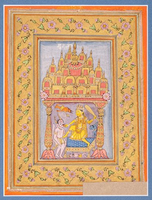 Lot 702 - AN INDIAN MINIATURE PAINTING OF BAGALAMUKHI, 1780-1800