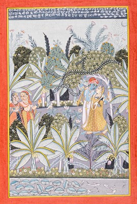 Lot 951 - AN INDIAN MINIATURE PAINTING OF KRISHNA AND RADHA, 19th CENTURY