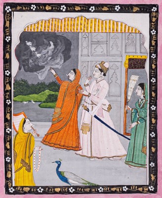 Lot 2136 - AN INDIAN MINIATURE PAINTING OF A NOBLE COUPLE, c. 1900s