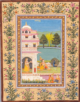 Lot 965 - AN INDIAN MINIATURE PAINTING WITH A PALACE GARDEN SCENE