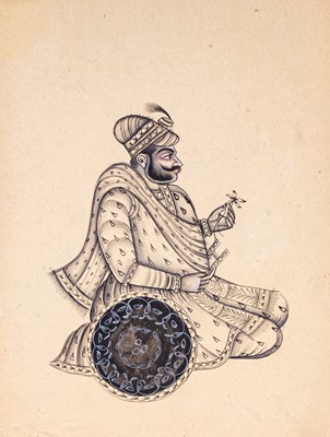 Lot 2138 - AN INDIAN MINIATURE PAINTING OF A RAJPUT NOBLEMAN