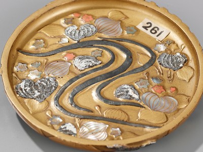 Lot 17 - A FINE RINPA-STYLE INLAID LACQUER KOGO (INCENSE BOX) WITH CAMELLIA BLOSSOMS