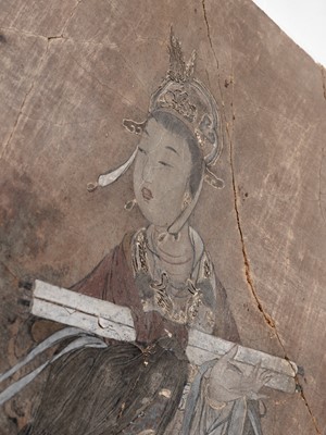 Lot 196 - A STUCCO FRESCO FRAGMENT DEPICTING A CELESTIAL MAIDEN, YUAN TO MING DYNASTY