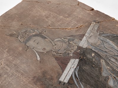 Lot 196 - A STUCCO FRESCO FRAGMENT DEPICTING A CELESTIAL MAIDEN, YUAN TO MING DYNASTY
