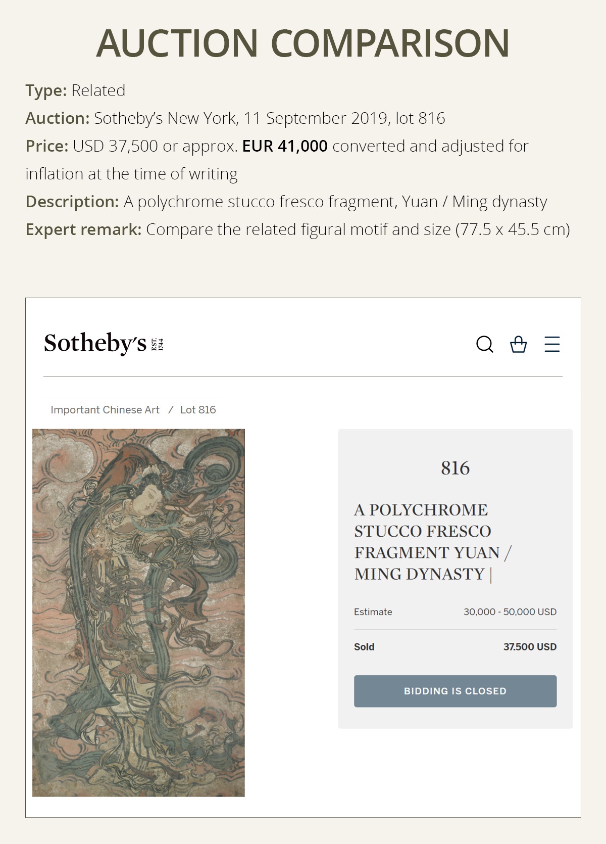 Lot 196 - A STUCCO FRESCO FRAGMENT DEPICTING A