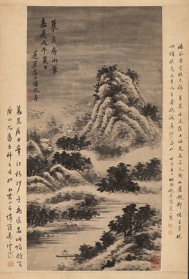 Lot 570 - ‘A RIVER LANDSCAPE’, BY PAN GONGSHOU (1741-1794)