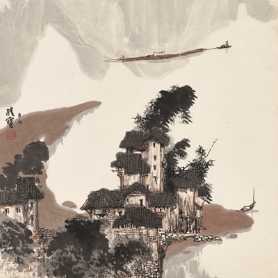 Lot 390 - ‘WATER AND RIVER LANDSCAPE’, BY WANG WEIBAO (B. 1942), DATED 1981