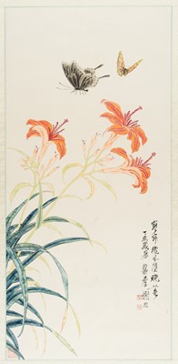 Lot 285 - AFTER XIE ZHILIU (1910-1997), BUTTERFLIES AND LILIES