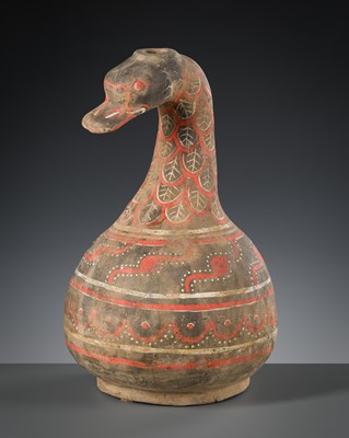 Lot 495 - A DUCK-HEADED PAINTED POTTERY VESSEL, HAN DYNASTY