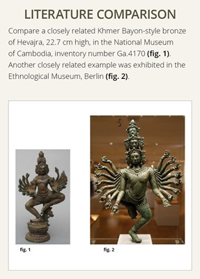 Lot 706 - A BRONZE FIGURE OF A DANCING HEVAJRA, BAYON STYLE, ANGKOR PERIOD