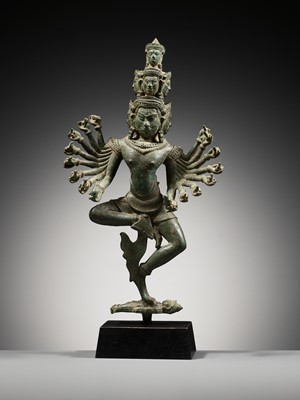 Lot 706 - A BRONZE FIGURE OF A DANCING HEVAJRA, BAYON STYLE, ANGKOR PERIOD