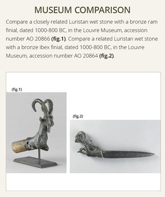 A LURISTAN BRONZE ‘RAM’ WHETSTONE FINIAL, CIRCA 1000-650 BC