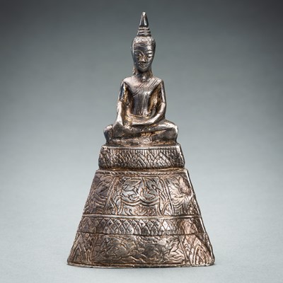 Lot 1422 - A THAI SILVER FOIL FIGURE OF BUDDHA SHAKYAMUNI, 19th CENTURY