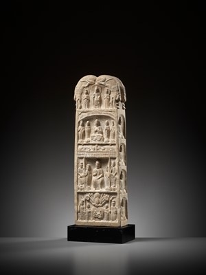 Lot 499 - A BUDDHIST STELE, FINELY CARVED FROM WHITE MARBLE, NORTHERN QI DYNASTY