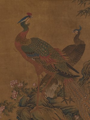 Lot 543 - ‘HUNDRED BIRDS WORSHIP THE PHOENIX’, BY SHEN QUAN (1682-1760), DATED 1750