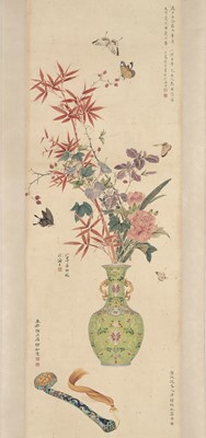Lot 198 - 'BUTTERFLIES, FLOWERS, SCEPTER, AND VASE',