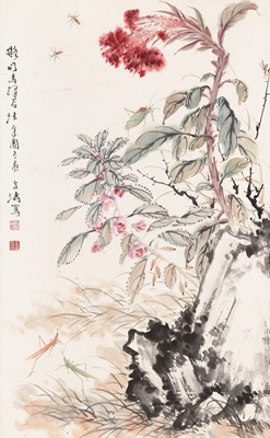 Lot 560 - ‘GRASSHOPPERS AND FLOWERS’, BY WANG XUETAO (1903-1982)