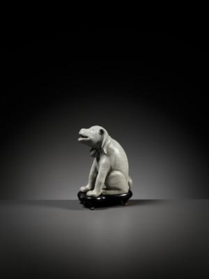 Lot 117 - AN EXTREMELY RARE GUAN-TYPE FIGURE OF A HOUND, QIANLONG PERIOD
