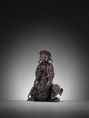 Lot 502 - A BRONZE FIGURE OF SAMANTABHADRA RIDING AN ELEPHANT, MING DYNASTY