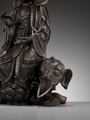 Lot 502 - A BRONZE FIGURE OF SAMANTABHADRA RIDING AN ELEPHANT, MING DYNASTY