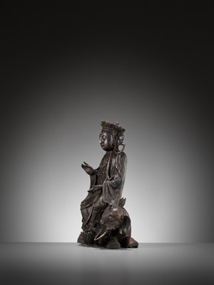 Lot 502 - A BRONZE FIGURE OF SAMANTABHADRA RIDING AN ELEPHANT, MING DYNASTY