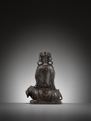 Lot 502 - A BRONZE FIGURE OF SAMANTABHADRA RIDING AN ELEPHANT, MING DYNASTY