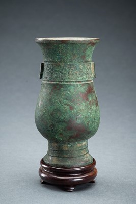 Lot 151 - A SHANG STYLE BRONZE RITUAL WINE CUP, ZHI, MING DYNASTY