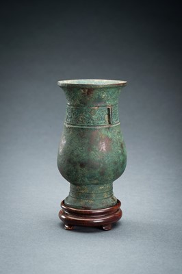 Lot 151 - A SHANG STYLE BRONZE RITUAL WINE CUP, ZHI, MING DYNASTY