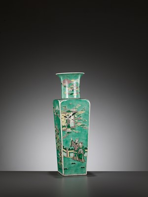 Lot 434 - A FAMILLE VERTE SQUARE BALUSTER ‘IMMORTALS’ VASE, QING DYNASTY